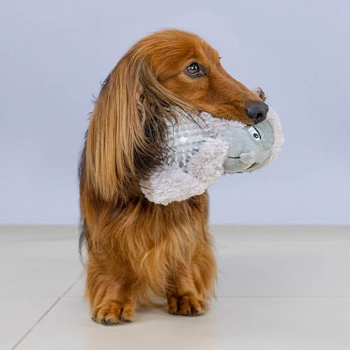WOLFIE SOFT TOY WITH BALL - 15 x 16 cm