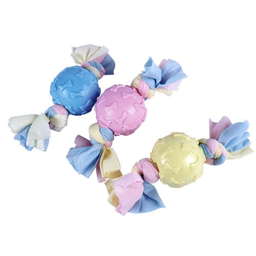 KNOTS BALL TPR TOY WITH RAG ROPE - 20 x 6 cm