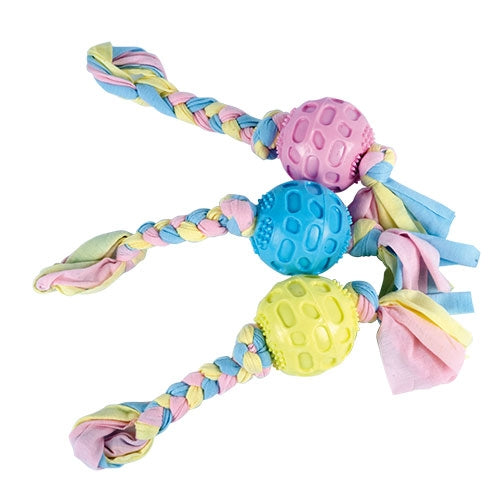 ROPE BALL TPR TOY WITH RAG ROPE - 38 x 7.5 cm