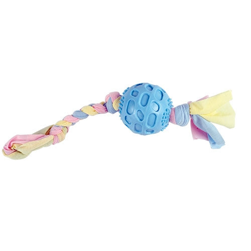 ROPE BALL TPR TOY WITH RAG ROPE - 38 x 7.5 cm