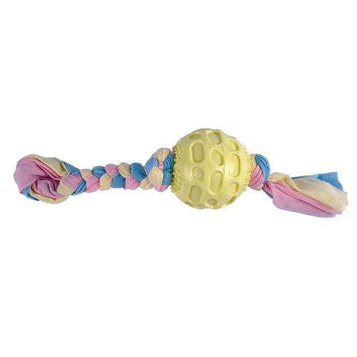 ROPE BALL TPR TOY WITH RAG ROPE - 38 x 7.5 cm