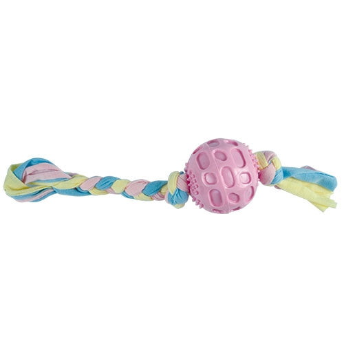 ROPE BALL TPR TOY WITH RAG ROPE - 38 x 7.5 cm