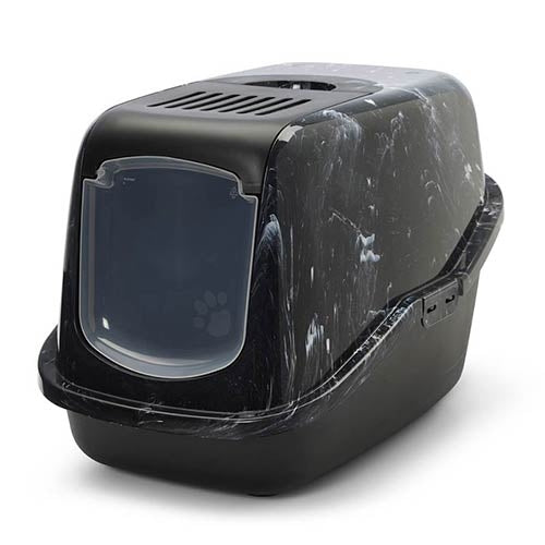 NESTOR HINGED DOOR LITTER BOX - MARBLE BLACK - 56 x 39 x 38.5 cm