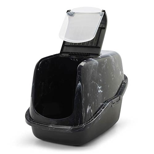 NESTOR HINGED DOOR LITTER BOX - MARBLE BLACK - 56 x 39 x 38.5 cm